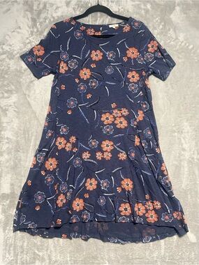Fatface Knee Length Short Sleeve Dress Women’s 8 Navy Blue Floral Pockets